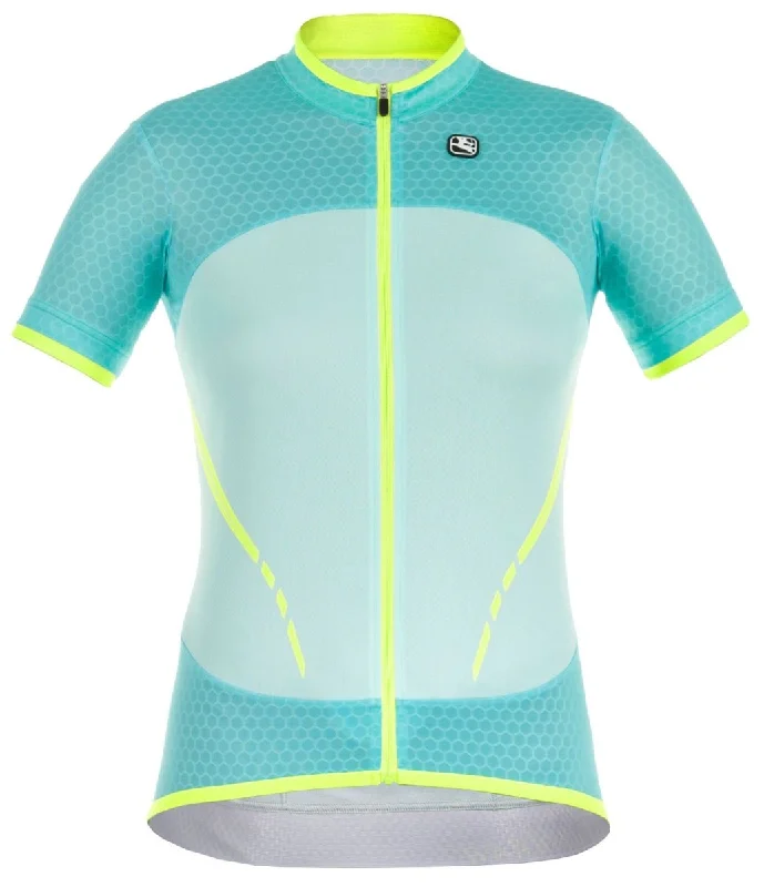 Giordana Women's SilverLine Short Sleeve Jersey - Green-Yellow Polo Neck Jersey Top