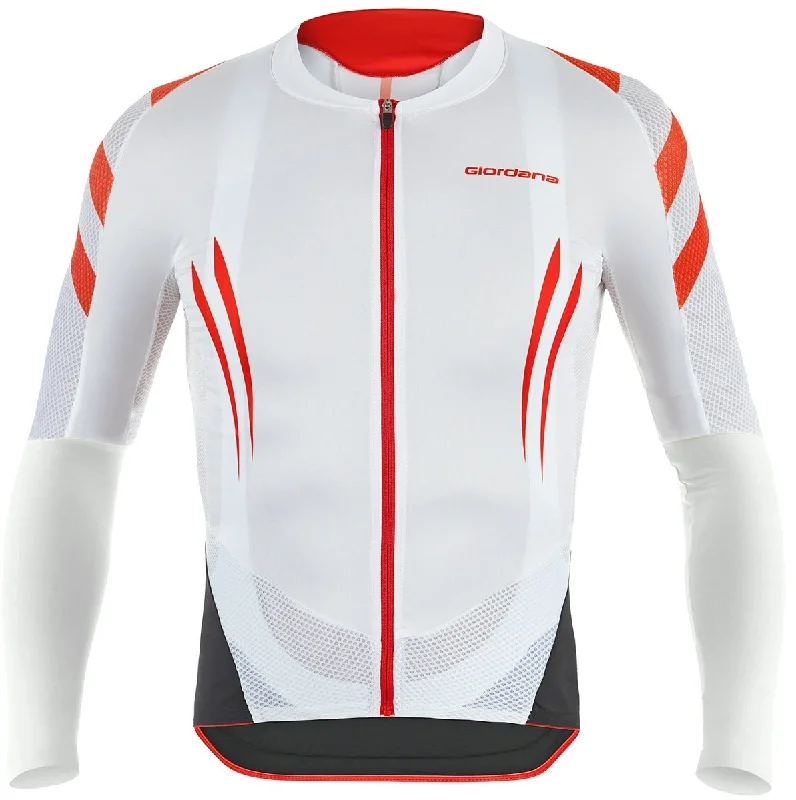 Giordana EXO Long Sleeve Jersey - White-Red Ribbed Jersey Tee