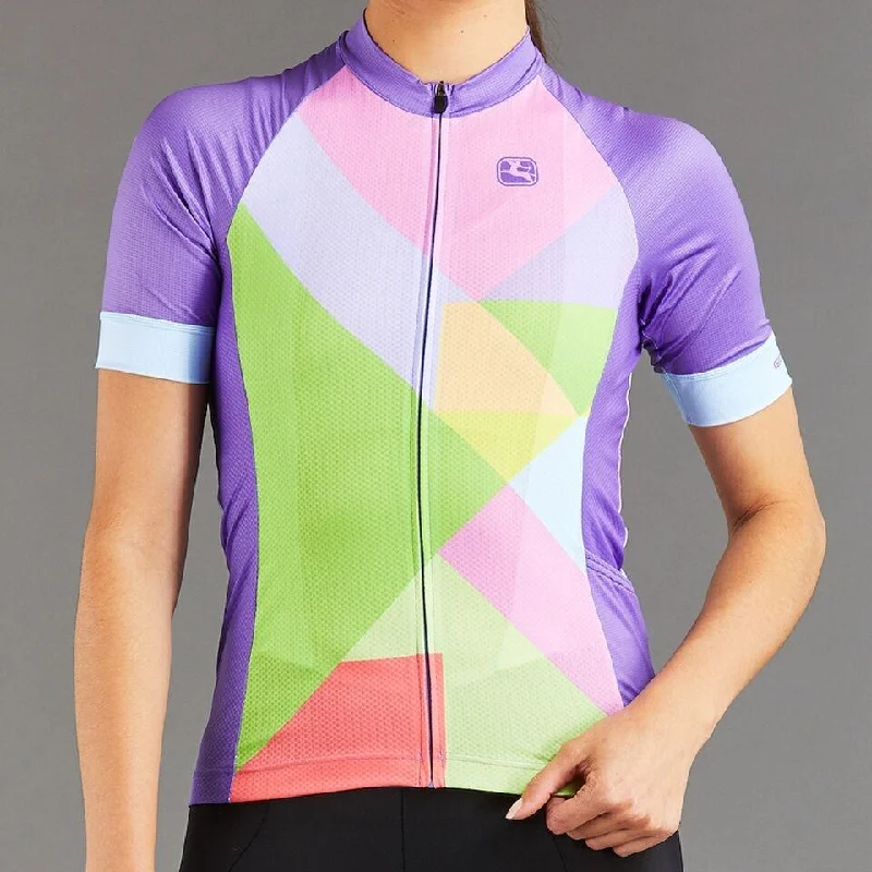 Giordana Women's Tenax Pro Moda Geometria Cycling Jersey - Purple-Mint-Pink Off Shoulder Jersey Top