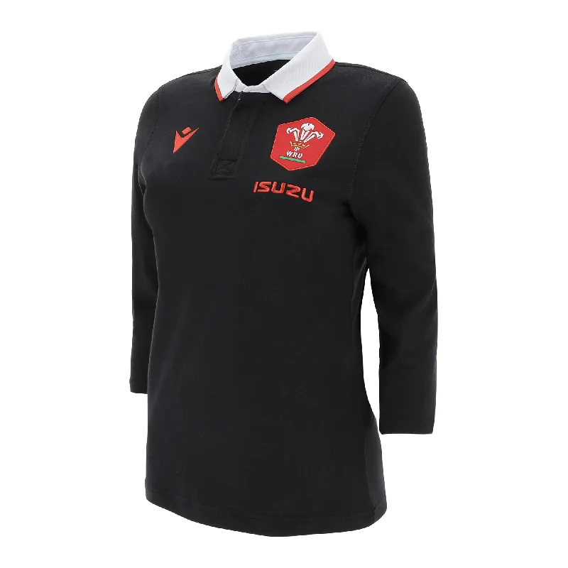 Macron Wales Official WRU 20 Alternate Cotton Womens Rugby 3/4 Sleeve Jersey Cream Jersey Tee