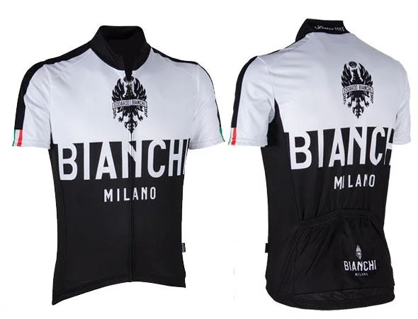 Bianchi Milano Nalon Long Zip Short Sleeve Jersey - Black-White Evening Jersey Tee