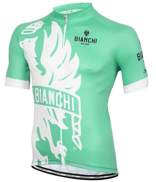 Bianchi Milano Cinca Long Zip Short Sleeve Jersey - Celeste Solid Color Jersey Shirt