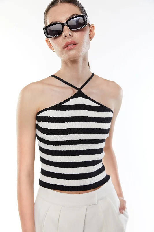 STRIPED HALTER TANK off shoulder tank