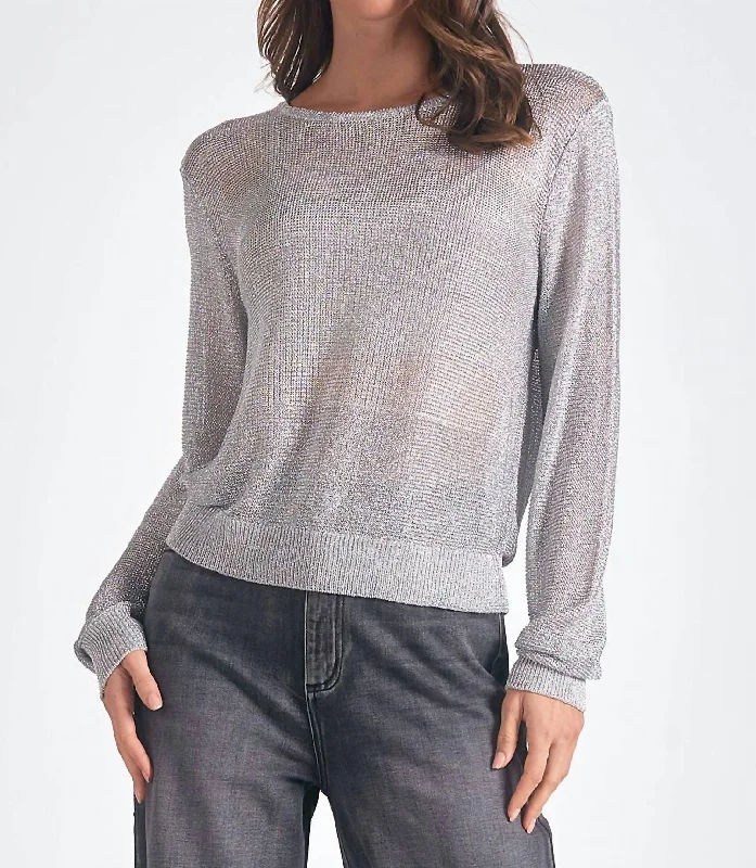 Iris Sweater In Silver Chenille Blend Fleece Blend Nylon Blend