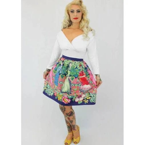 Purple Frida Mexican Vintage Inspired Retro Thick Sateen Band Skirt by Hemet relaxed fit skirt