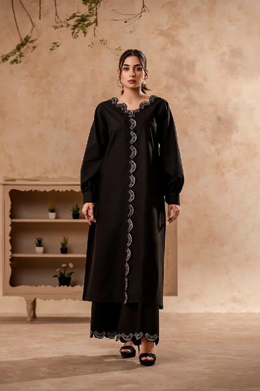 Fozia Khalid - Midnight Black Tunic with Trouser - Cotton - 2 Piece Trousers Cargo Utility