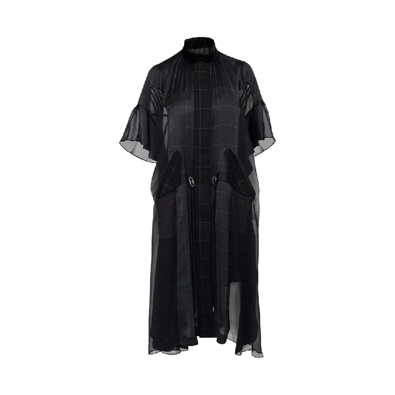 Sheer Windowpane-Printed Dress Tunics Stylish elegant