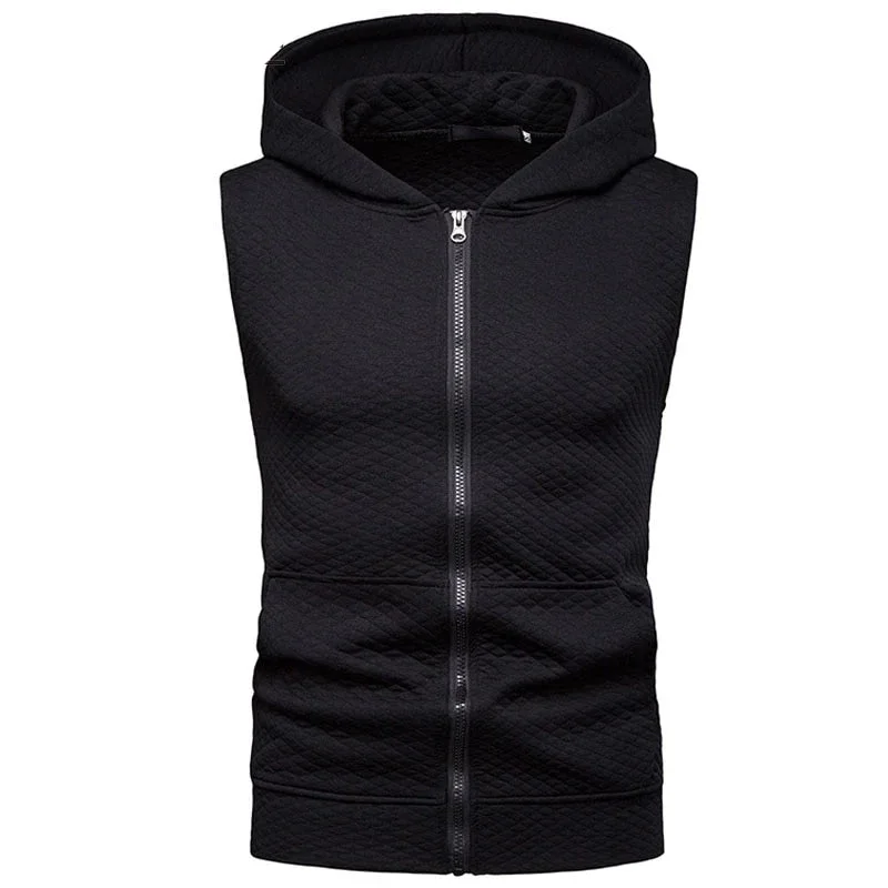 Hooded Tank Top Summer New Bodybuilding Zipper Sleeveless Hooded Vest Hip Hop Casual Slim Fit Clothing XXL casual tank top