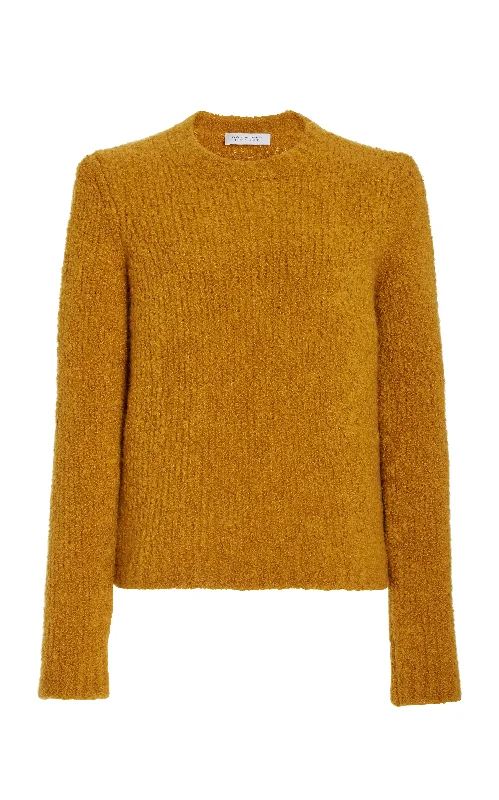 Philippe Knit Sweater in Saffron Cashmere Silk Boucle Iron Safe Non-Iron Wrinkle Free