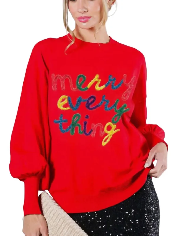 Merry Everything Sweater In Red Thin Thick Dense