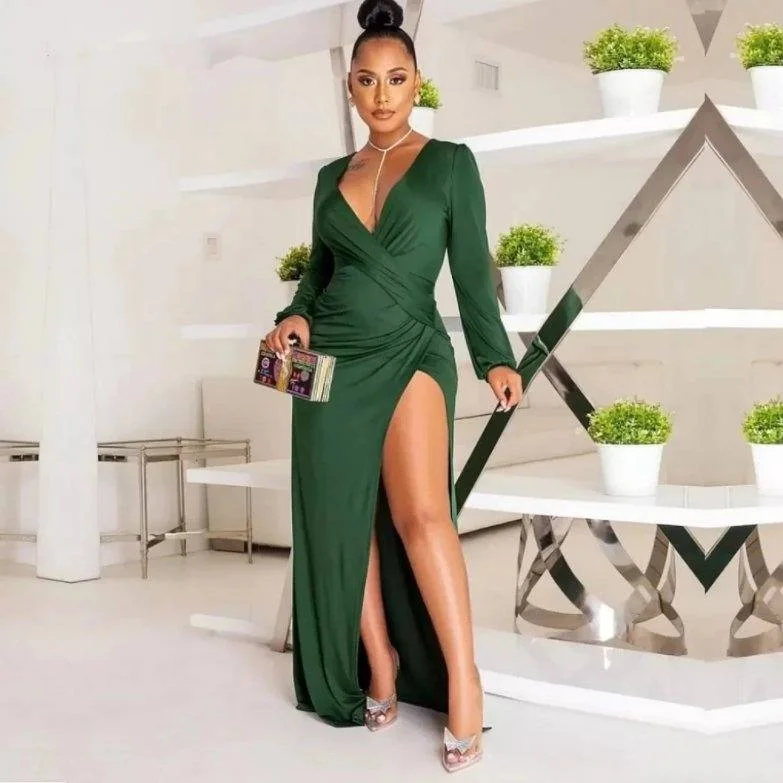 Green Evening Dresses Sheath V-neck Long Sleeves Slit Long Turkey Dubai Saudi Arabic Evening Gown Prom Dresses Tunics Luxurious high-end Green Evening Dresses Sheath V-neck Long Sleeves Slit Long Turkey Dubai Saudi Arabic Evening Gown Prom Dresses Tunics Luxurious high-end