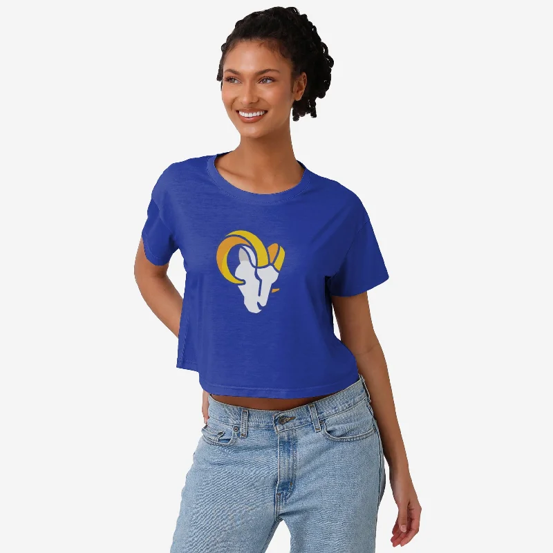 Los Angeles Rams Womens Solid Big Logo Crop Top Machine Wash Dry Clean Hand Wash