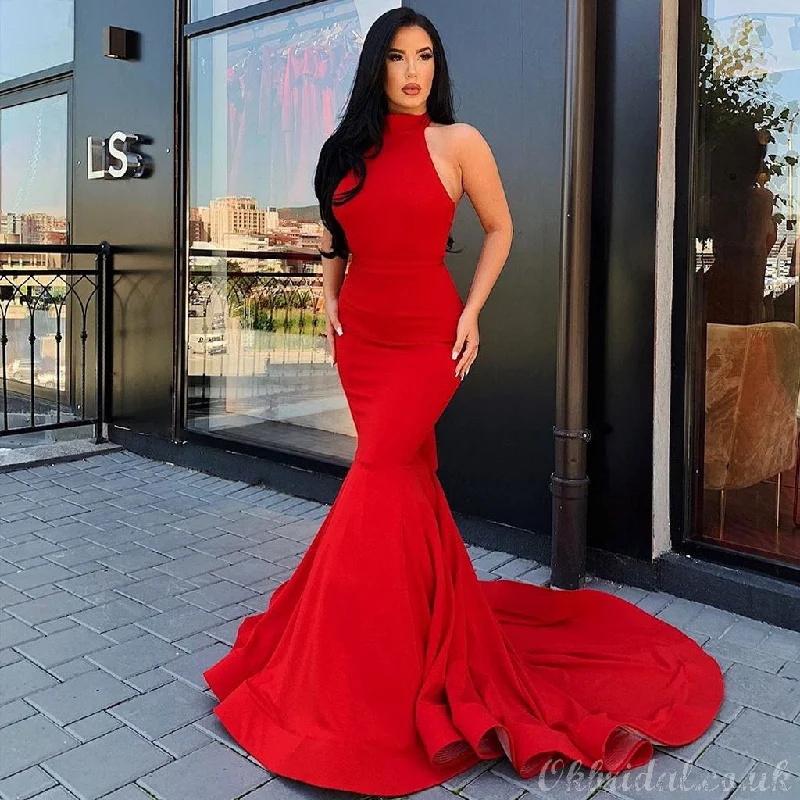 Red Mermaid Halter Sexy Backless Jersey Long Prom Dress, FC3757 Tunics Sophisticated sleek Red Mermaid Halter Sexy Backless Jersey Long Prom Dress, FC3757 Tunics Sophisticated sleek