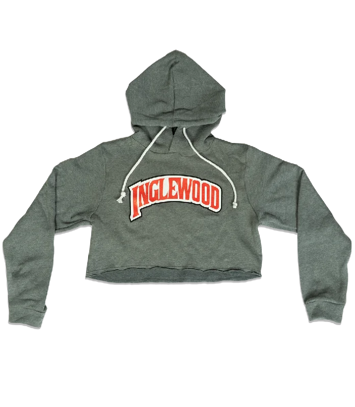 INGLEWOOD CROP TOP HOODIE GREY Zippered Front Buttoned Front Snap Front