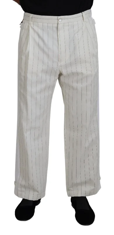 Elegant White Striped Mainline Trousers Trousers Denim Blue