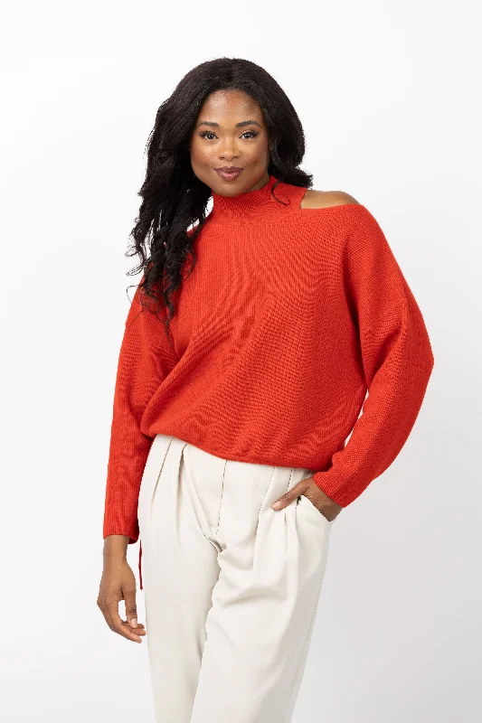 The Sei Open Shoulder Sweater in Crimson High Neck Crew Neck V-Neck