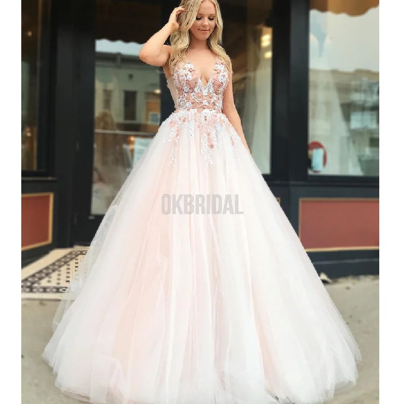 Charming A-line Tulle V-neck Lace Appliques Backless Beaded Prom Dress, FC4530 Tunics Running lightweight Charming A-line Tulle V-neck Lace Appliques Backless Beaded Prom Dress, FC4530 Tunics Running lightweight