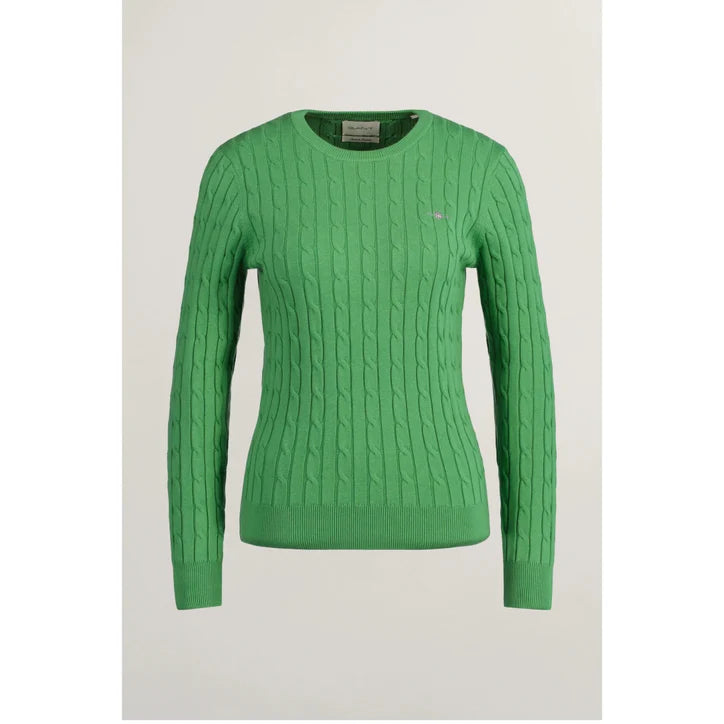 Stretch Cotton Cable Knit Crew Neck Sweater - Dusty Green Wool Sweater Cotton Sweater Cashmere Sweater