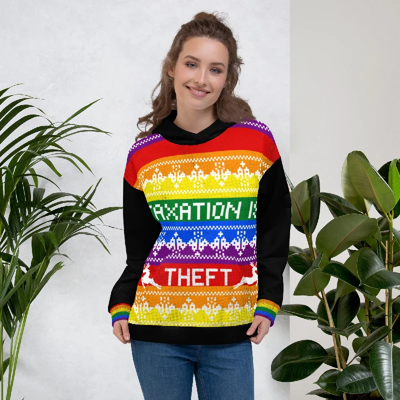 Taxation is theft LGBTQ Ugly Christmas Sweater Hoodie Unisex Hoodie Mesh Fabric Canvas Fabric Denim Fabric