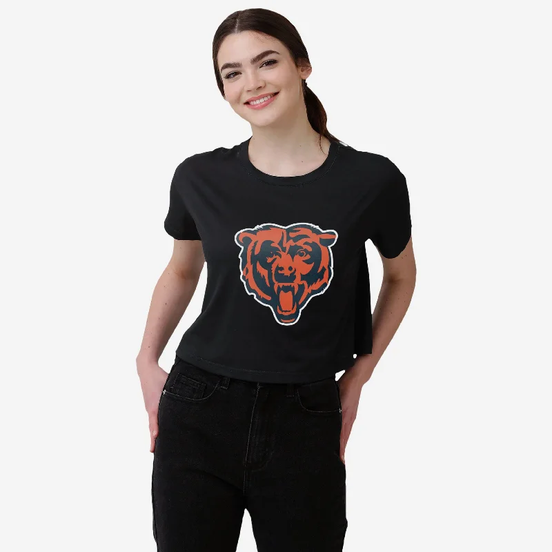 Chicago Bears Womens Black Big Logo Crop Top Lace Blend Ribbed Blend Corduroy Blend