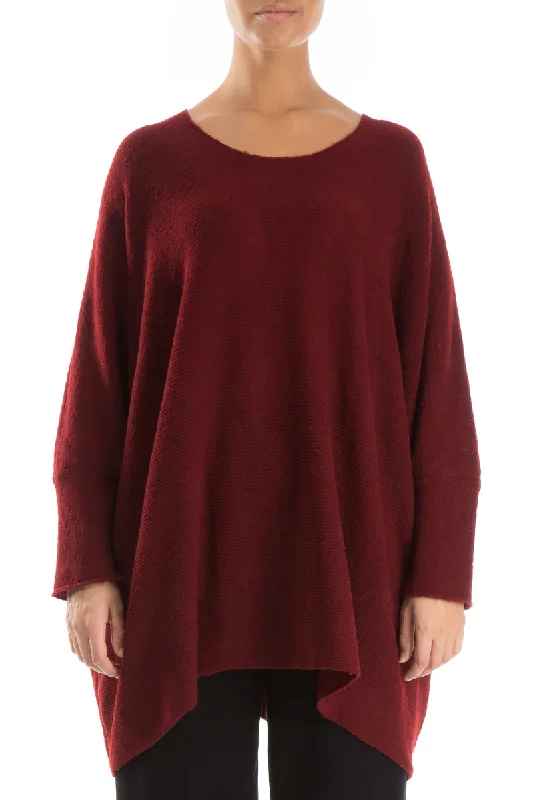 Wide Boxy Maroon Wool Sweater Chenille Blend Fleece Blend Nylon Blend