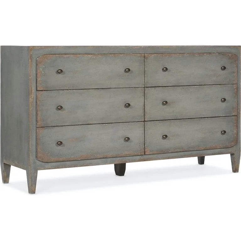 Florence Six-Drawer Dresser- Speckled Gray - Grey - Wood - Low Tunics Distressed trendy Florence Six-Drawer Dresser- Speckled Gray - Grey - Wood - Low Tunics Distressed trendy
