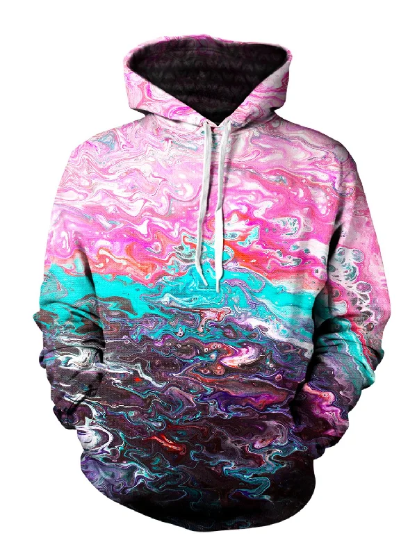 Bubblegum Haze Psychedelic Marbled Paint Pullover Hoodie Hoodie with Side Slits Relaxed Casual