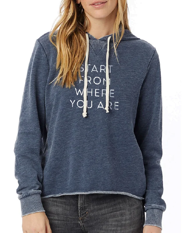 Women's Start From Where You Are French Terry Pullover Hoodie Hoodie with Slit Hem Functional Movement