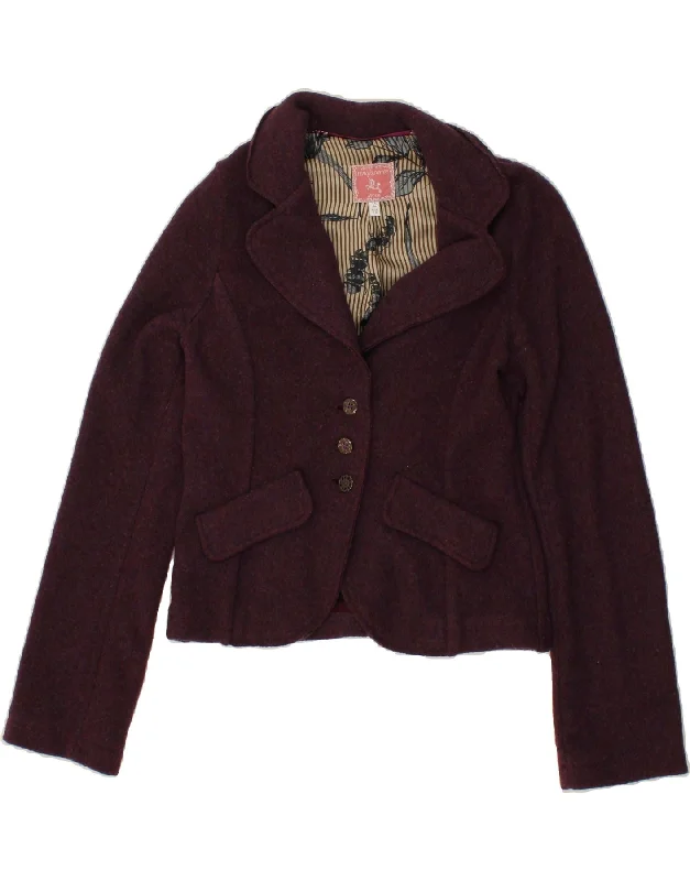 AVOCA Womens Crop 3 Button Blazer Jacket UK 10 Small  Purple Wool Rayon Fabric Velvet Fabric Corduroy Fabric
