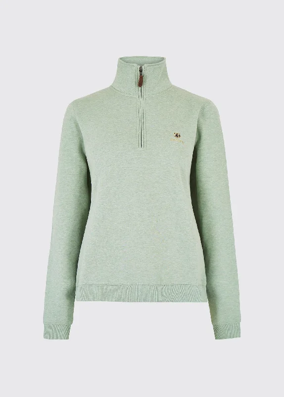 Castlemartyr Women's Quarter Zip Sweatshirt - Sage Hoodie with Ribbed Neckline Snug Warm