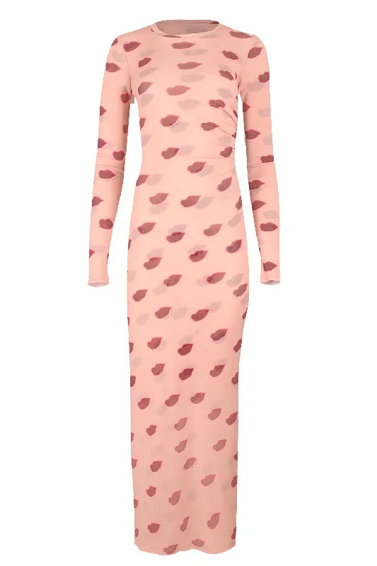 Lip Printed Long Dress Tunics Fleece cozy