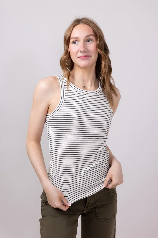 Thread & Supply Edlin Stripe Tank Top for Women in Cream Black | T2338BRTS-CREAMBLACK print tank top