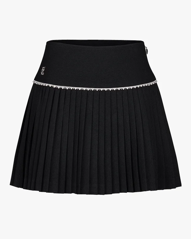 [FL Signature] Pearl & Bead Flare Pleated Skirt - Black velvet skirt luxurious