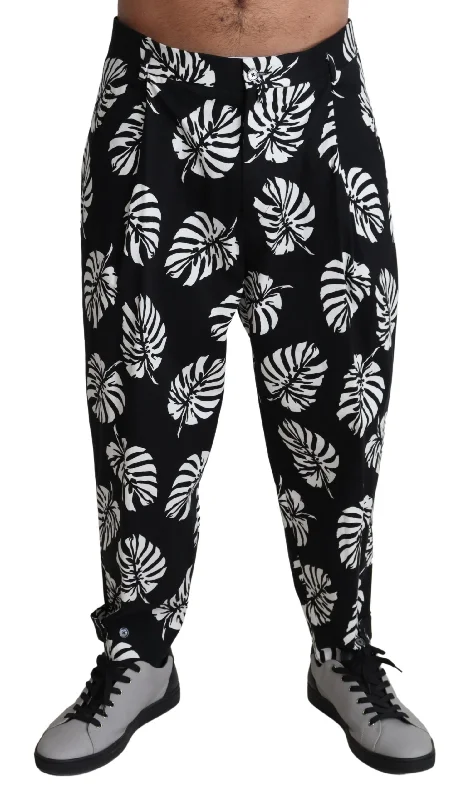 Elegant Palm Leaf Print Cotton Trousers Trousers Winter Warm