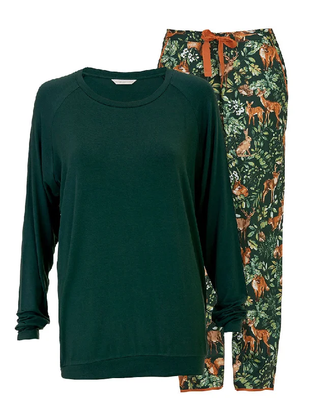 Forrest Green Slouch Jersey Top & Woodland Print Pyjama Set Ruby Red Jersey Shirt