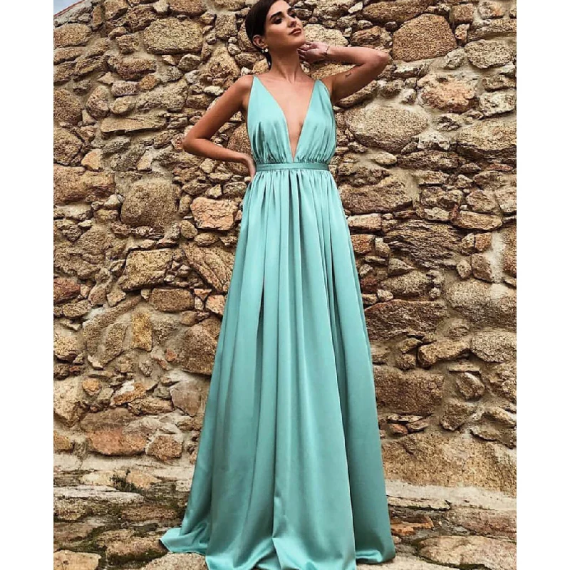 Spaghetti Straps A-line Deep V-neck Backless Satin Chiffon Prom Dresses, FC2297 Tunics Denim casual Spaghetti Straps A-line Deep V-neck Backless Satin Chiffon Prom Dresses, FC2297 Tunics Denim casual