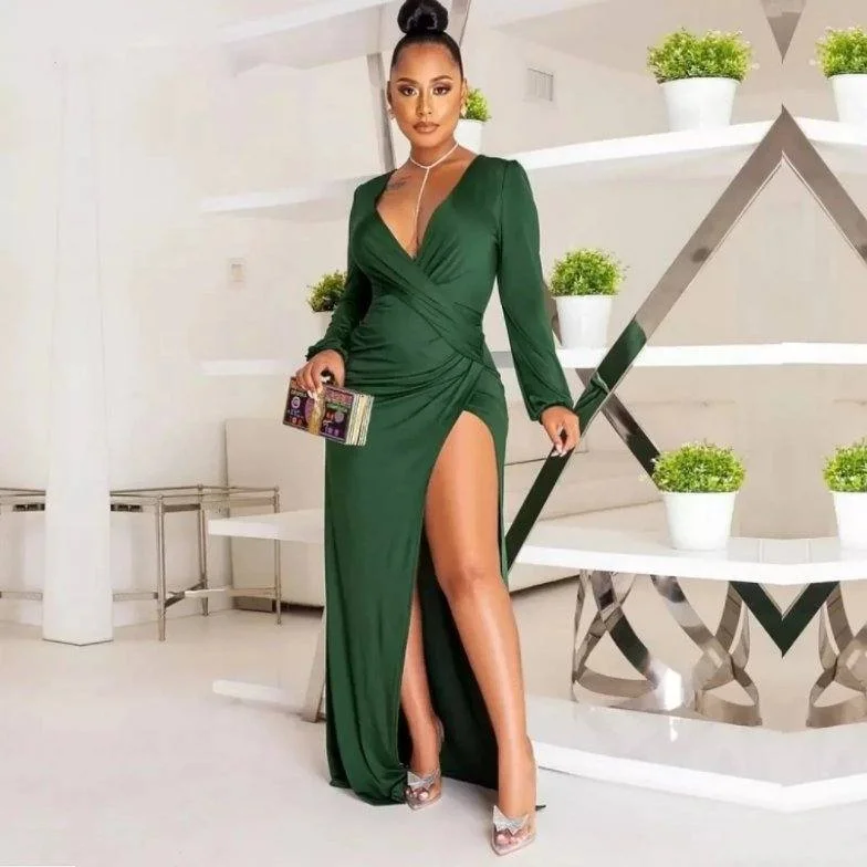 Green Evening Dresses Sheath V-neck Long Sleeves Slit Long Turkey Dubai Saudi Arabic Evening Gown Prom Dresses Tunics Versatile all-occasion Green Evening Dresses Sheath V-neck Long Sleeves Slit Long Turkey Dubai Saudi Arabic Evening Gown Prom Dresses Tunics Versatile all-occasion