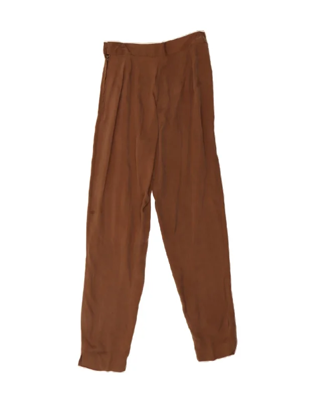 VINTAGE Womens Slim Casual Trousers Small W26 L30 Brown Cupro Trousers Ceremony Elegant