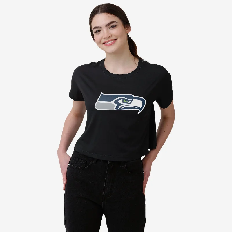 Seattle Seahawks Womens Black Big Logo Crop Top Nylon Fabric Polyester Fabric Spandex Fabric