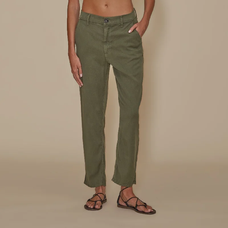 Sloan Slim Trouser Pant | Olive Green Trousers Denim Distressed