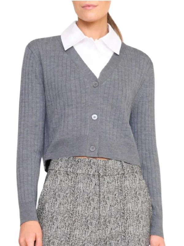 Wallis Sweater In Charcoal/white Welt Pockets Slit Pockets Flap Pockets