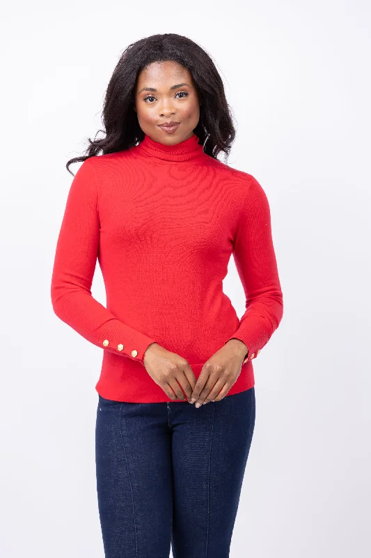 L'Agence Flora Turtleneck Sweater in Lava Red/Gold Thin Thick Dense