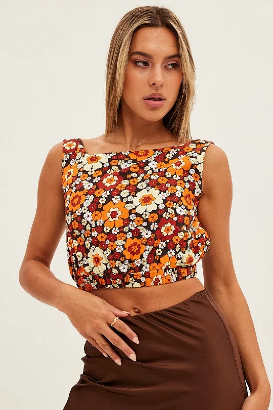 Print Crop Top Linen Blend Hooded Caped Shawl Collar