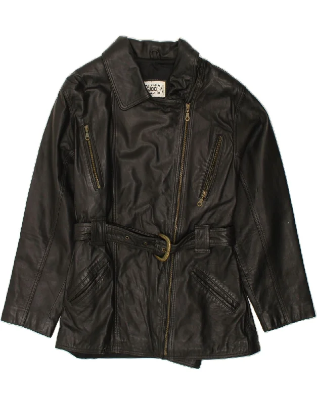 JCC Womens Leather Jacket UK 14 Large Black Leather Lace Jacket Ribbed Jacket Sequined Jacket