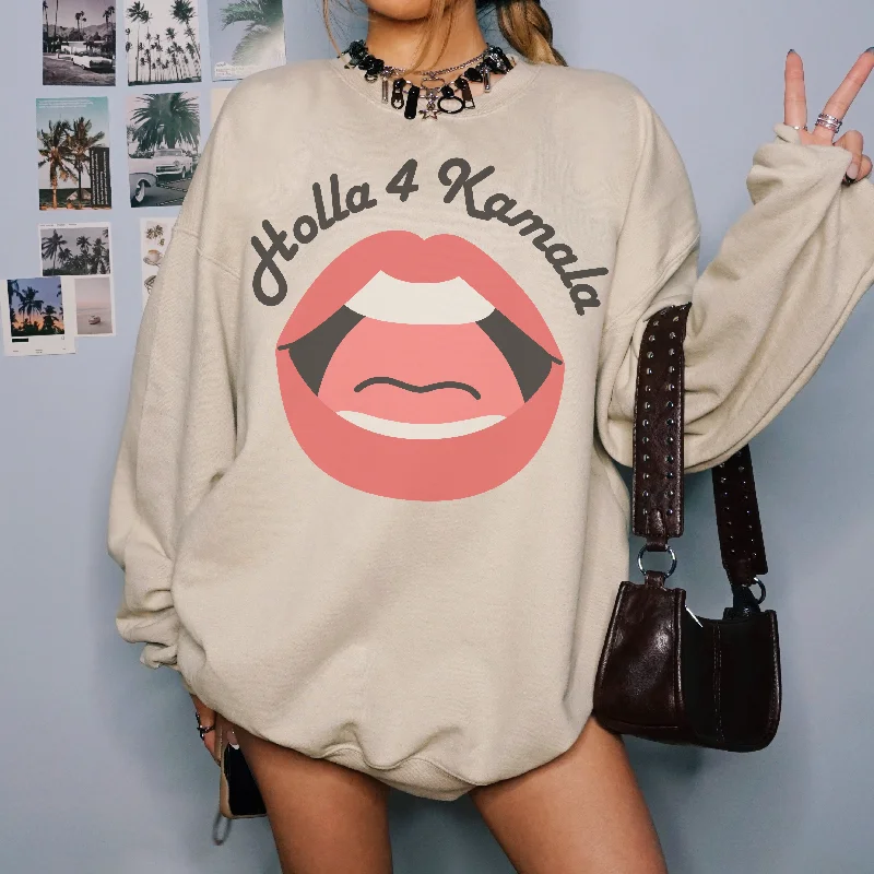 Holla 4 Kamala Retro Sweatshirt or T Shirt Hoodie with Pastel Soft Subtle