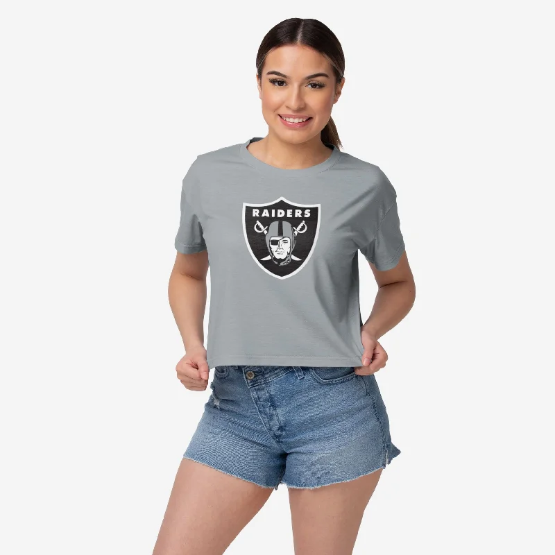 Las Vegas Raiders Womens Alternate Team Color Crop Top Notch Collar Peter Pan Collar Cowl Neck