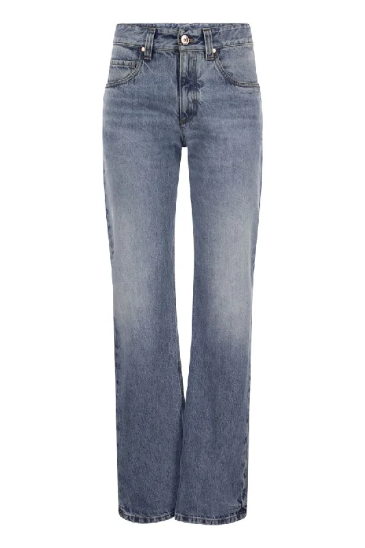 Authentic denim trousers with Shiny Tab Trousers trendy modern