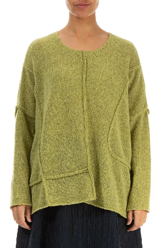 Exposed Seam Golden Lime Wool Sweater Sequined Glittery Shiny