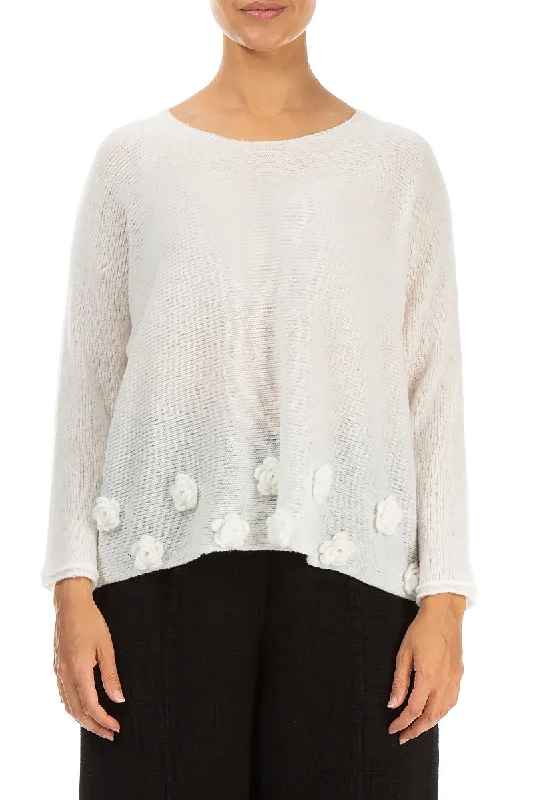 Flowers White Wool Sweater Bright Pastel Dark