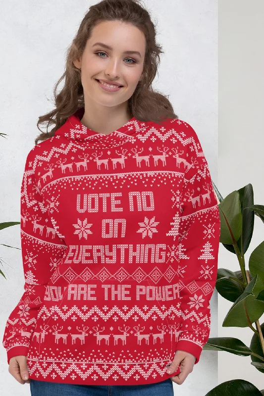 Vote NO on Everything Ugly Christmas Sweater Unisex Hoodie Turtle Neck Boat Neck Asymmetrical Neck
